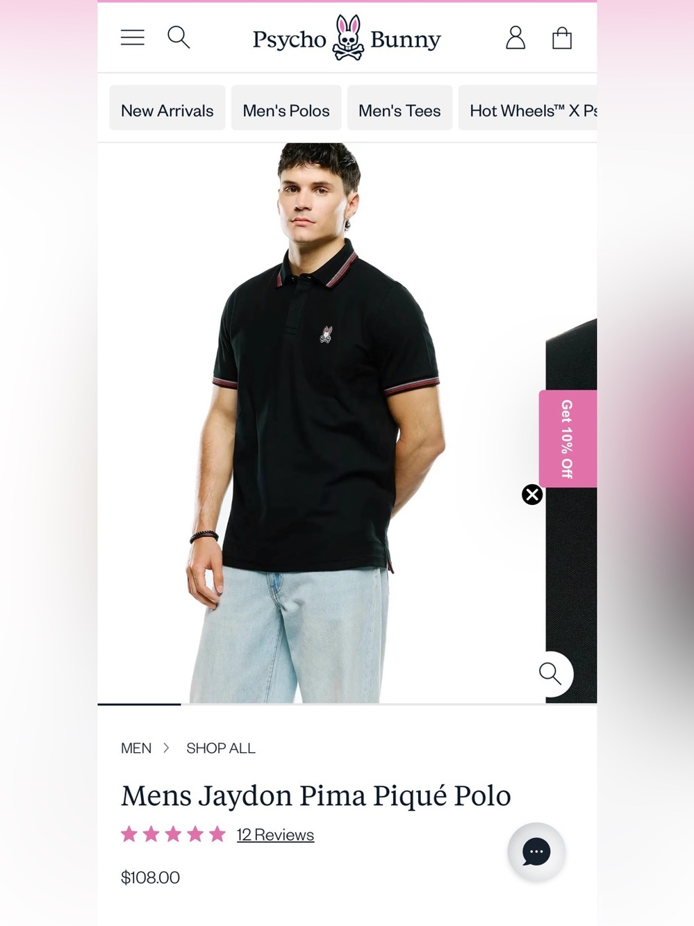 Psycho Bunny Black Polo with Red Trim and Bunny Emblem